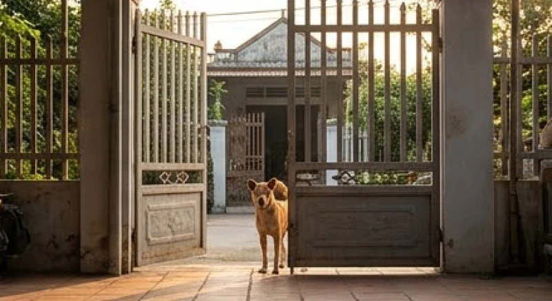Chó vào nhà là điềm gì: Giải mã phong thủy và cách xử lý 4 Chú chó bước vào cổng nhà giữa ánh nắng ban mai mang theo luồng năng lượng dương khởi sắc