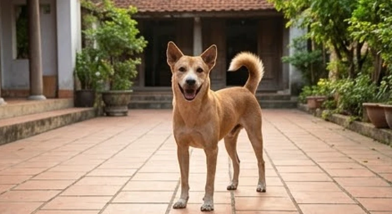 Chó vào nhà là điềm gì: Giải mã phong thủy và cách xử lý 1 Chú chó khỏe mạnh vẫy đuôi bước vào khoảng sân ngập nắng của một ngôi nhà mộc mạc
