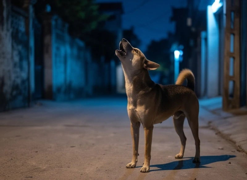 Bị chó sủa là điềm gì? Giải mã ý nghĩa và cách xử lý an toàn 3 Chú chó ngửa cổ tru dài lên bầu trời đêm tĩnh lặng mang theo dự cảm không lành