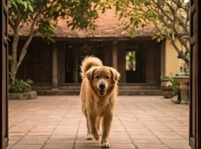 Chú chó lông vàng hiền lành chạy vào sân nhà mang lại điềm báo thịnh vượng