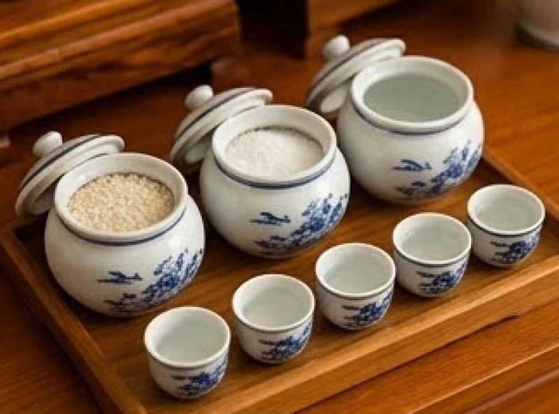 Cách bài trí bàn thờ Thần Tài cho tuổi Mão: sơ đồ chi tiết 7 Ba hũ chóe nhỏ đựng gạo, muối, nước và bộ 5 ly nước thanh tịnh
