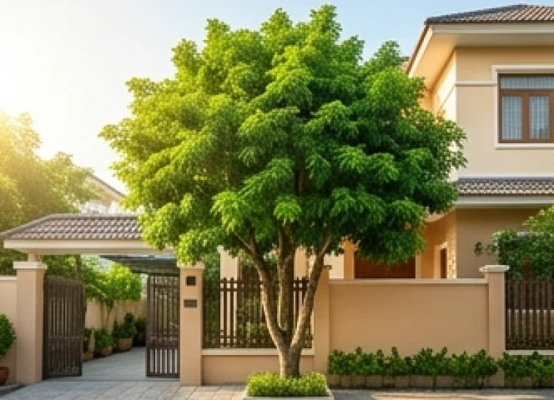 Bố trí cây xanh ngoại thất trước sân nhà tạo cảnh quan tươi mát và thu hút tài lộc