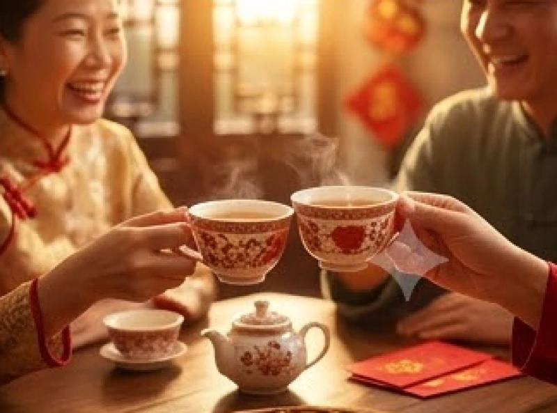 Tử vi tuổi Tỵ năm 2026: Chi tiết 12 tháng & cách giải hạn 11 Hai người đang vui vẻ nâng ly trà chúc mừng trong một buổi gặp mặt đầu năm đầy suôn sẻ và ấm cúng