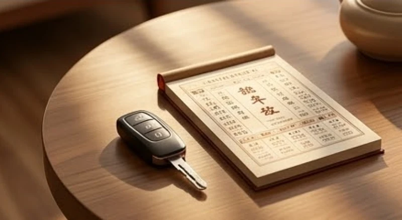 Tuổi Mậu Dần 1998: Mệnh lý, hợp tuổi và chọn ngày 2025 - 2026 6 Chìa khóa xe ô tô sang trọng đặt cạnh một cuốn lịch vạn sự trên chiếc bàn gỗ tông màu ấm