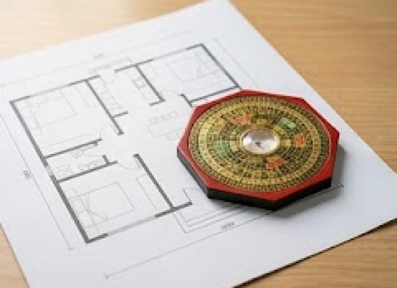 Bản vẽ mặt bằng kết hợp la bàn phong thủy giúp gia chủ tuổi Dậu chọn hướng mở cửa nhà mới