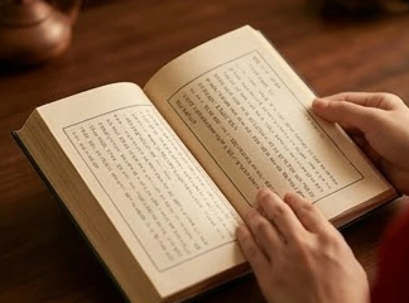 Đôi bàn tay lật mở cuốn sách tử vi phong thủy cổ để chọn hướng sinh khí