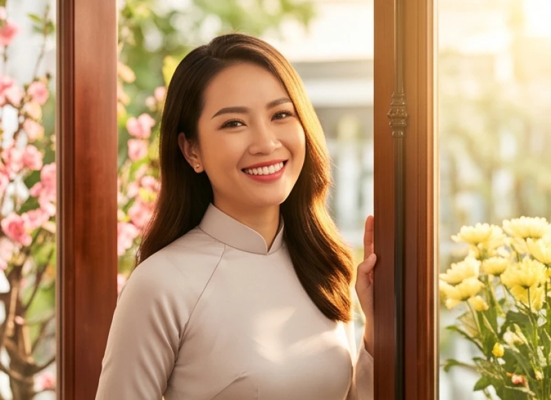 Gia chủ tuổi Hợi chọn người xông đất năm 2027: trọn bộ 5 nạp âm 4 Người phụ nữ có nụ cười tươi tắn và rạng rỡ mang năng lượng tích cực đến xông nhà đầu năm.