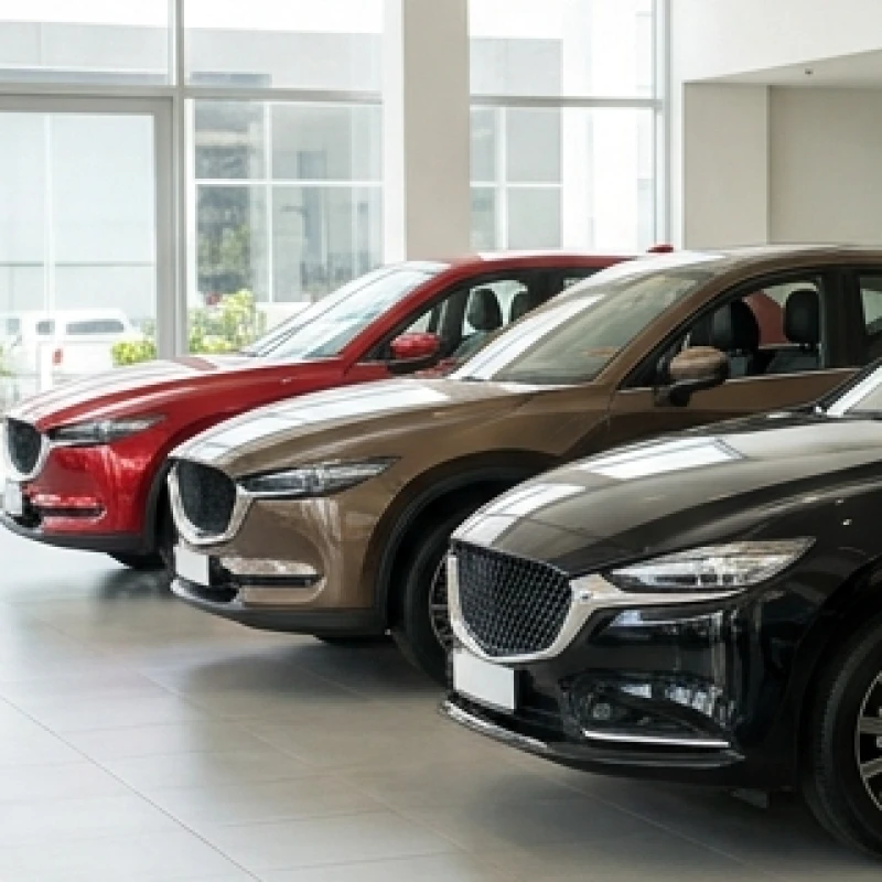 Tuổi Mùi Mua Xe Ngày Nào Tốt: Bảng Lịch Tra Cứu và Cách Cúng 4 Ba chiếc xe ô tô với các màu sắc nổi bật như đỏ, nâu đất và đen xếp cạnh nhau trong đại lý