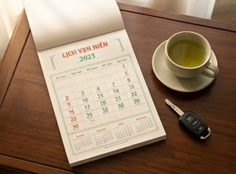 Gia chủ xem lịch vạn niên để chọn ngày Đại An hoặc Tốc Hỷ trước khi thực hiện nghi lễ cúng xe