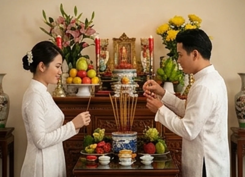 Tuổi Sửu nên cưới vào năm nào: Ma trận chọn năm & tháng tốt 6 Cặp đôi thắp nhang trước bàn thờ gia tiên mong cầu bình an khi phải tiến hành hôn sự vào những năm không thực sự bình hòa