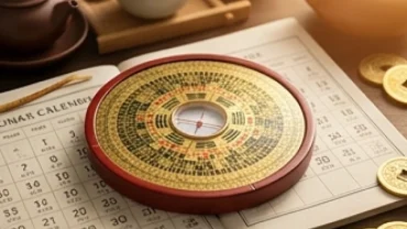 Cuốn lịch vạn niên và la bàn phong thủy giúp gia chủ chọn ngày tốt cho tuổi sửu khi khởi sự