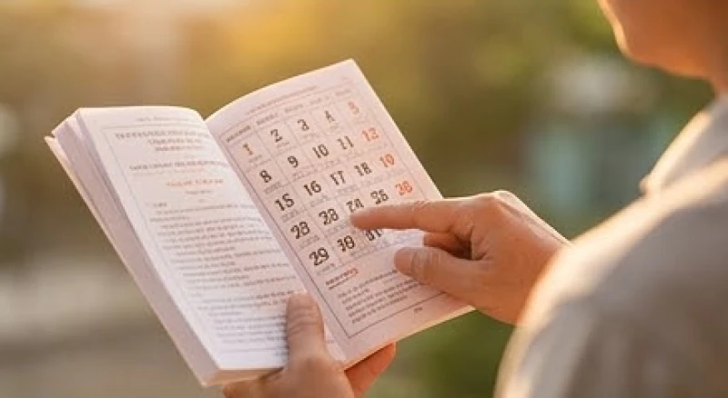 Cuốn lịch vạn niên được mở ra để tra cứu và chọn ngày tốt hạ bàn thờ cũ an toàn.