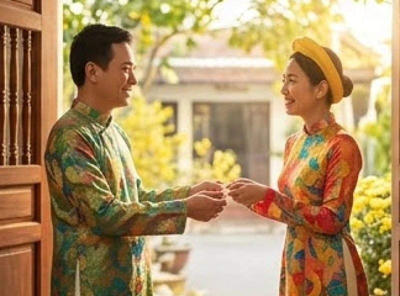 Gia chủ tươi cười đón vị khách xông đất có sắc mặt hồng hào và hợp tuổi vào thời khắc sáng sớm mùng 1 Tết.