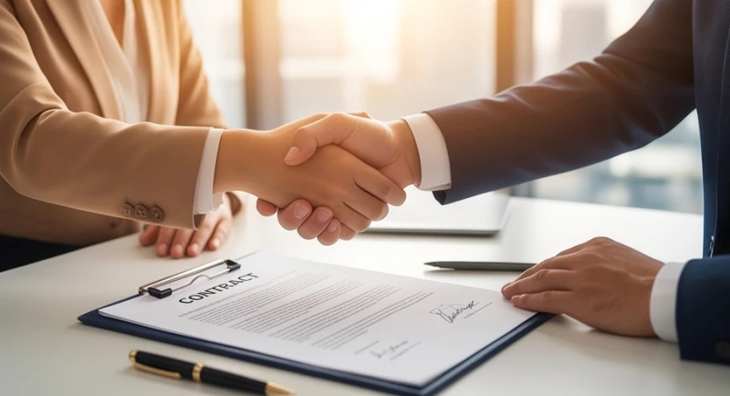 Cái bắt tay hợp tác kinh doanh giữa hai đối tác mang lại sự thịnh vượng và vượng tài lộc