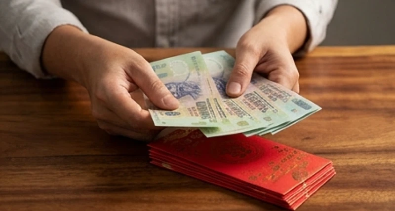 Đôi bàn tay cẩn thận đếm từng tờ tiền mệnh giá lớn để chuẩn bị cho vào các phong bao lì xì ngày Tết