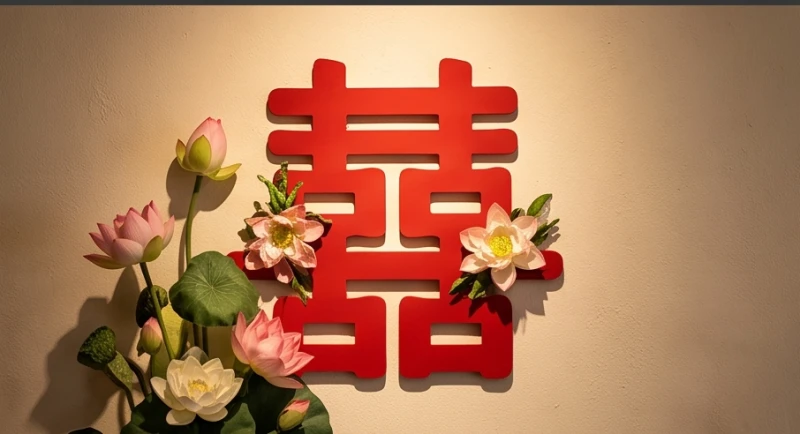 Tuổi Thân nên cưới vào năm nào: Bảng năm đẹp và hóa giải 6 Chữ Hỷ đỏ rực được dán trang trọng trên tường nhà, biểu tượng cho hạnh phúc viên mãn và sự may mắn trong hôn nhân