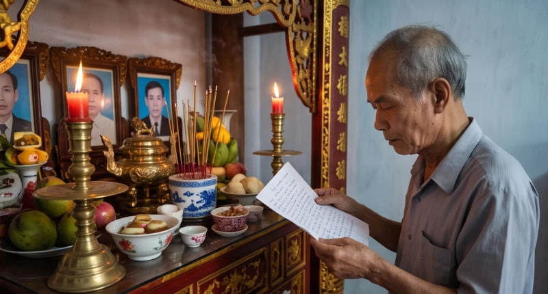 Văn khấn ngày giỗ chuẩn truyền thống: Trình tự nghi lễ bài bản 13 Người con trai trưởng chắp tay thành tâm đọc văn khấn ngày giỗ để cầu mong tổ tiên phù hộ