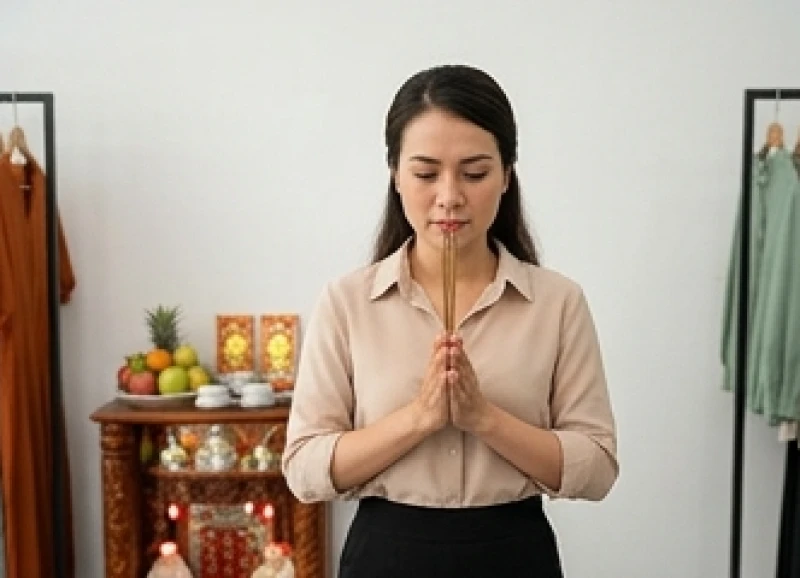 Chủ mặt bằng kinh doanh trực tiếp thắp hương đọc bài văn khấn ông Táo tại cửa hàng.