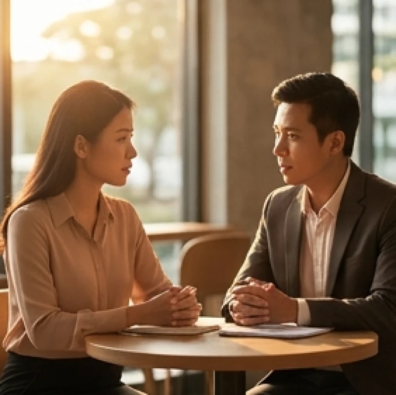 Hai người phụ nữ thảo luận cẩn trọng tại nơi làm việc vào buổi chiều để tránh vạ miệng