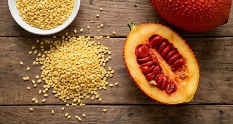 Nguyên liệu nấu xôi gấc và đỗ xanh chuẩn bị cho lễ cúng thôi nôi truyền thống