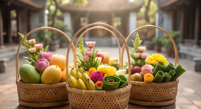 Văn khấn Đền Cô Bơ: Bài cúng chuẩn và thứ tự dâng lễ 1 Mâm lễ vật tươm tất dâng lên các ban thờ Tứ Phủ trong chuyến hành hương chiêm bái.