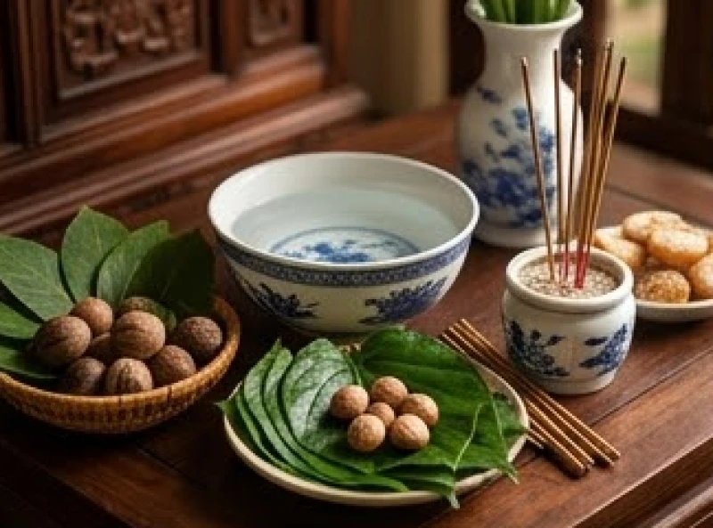Mâm cúng gia tiên được bày trí trang nghiêm với các lễ vật truyền thống