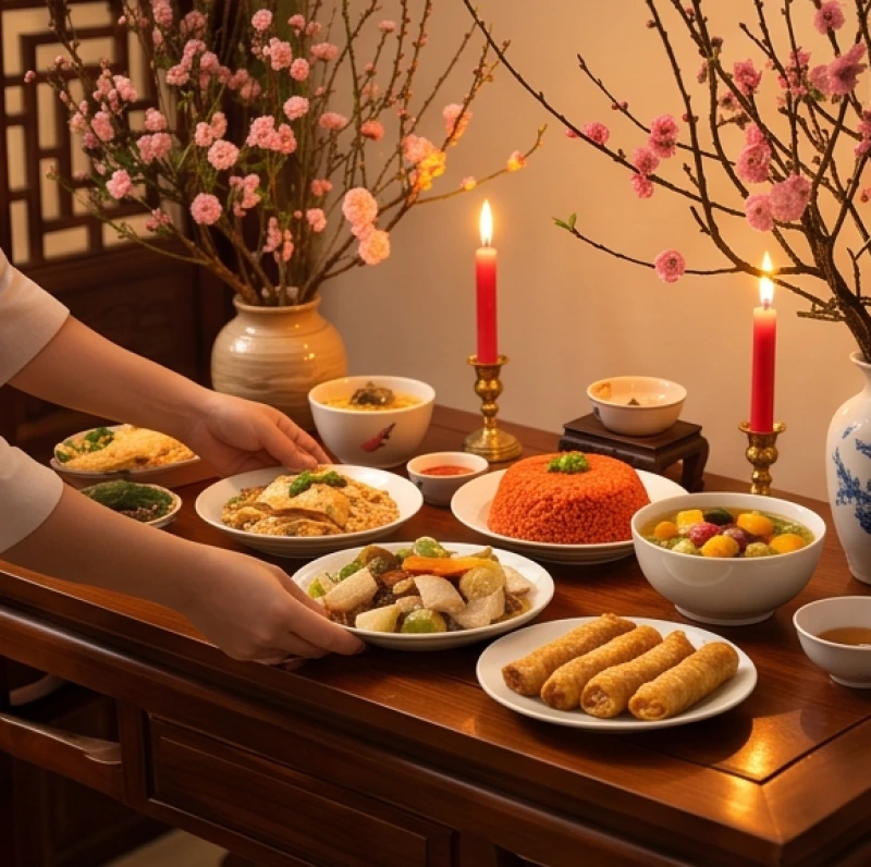 Văn khấn tất niên chiều 30 Tết: Bài cúng chuẩn và nghi thức hạ lễ 1 Gia chủ thành tâm chuẩn bị mâm cúng tất niên với đầy đủ hương hoa và các món ăn truyền thống ngày Tết
