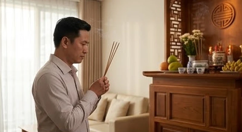 Văn khấn báo cáo gia tiên khi sinh con: Bài cúng tạ ơn & lễ vật 1 Người cha thắp nén nhang thành kính báo cáo tổ tiên sau khi đưa vợ con từ bệnh viện về nhà an toàn