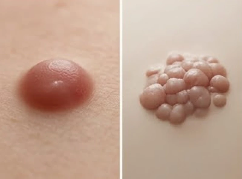 Mô hình y khoa phân biệt cấu trúc trơn nhẵn của nốt ruồi với các nhú sần sùi của bệnh lý lây truyền