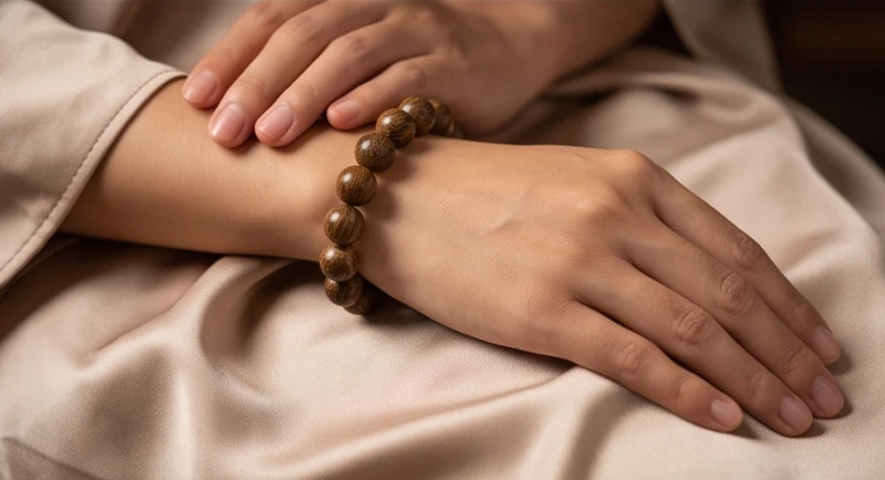 Mơ thấy gỗ trầm hương: Điềm báo hung cát và cách hóa giải 7 Cổ tay đeo một chuỗi vòng trầm hương phong thủy với những hạt gỗ tròn mộc mạc