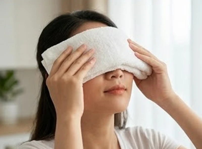 Giật mí mắt dưới là điềm gì? Giải mã 12h nam nữ & góc nhìn y học 10 Người phụ nữ nhắm nghiền mắt thư giãn khi đắp một chiếc khăn bông ấm và mềm mại lên toàn bộ vùng mắt