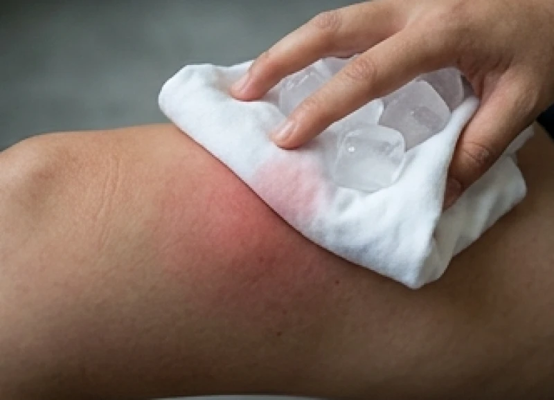 Dùng một chiếc khăn sạch bọc đá lạnh chườm lên vùng da bị sưng đỏ do nọc độc côn trùng