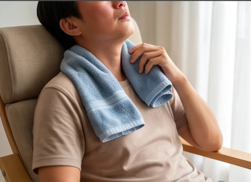 Đắp khăn ẩm mát lên vùng gáy để hạ nhiệt độ cơ thể và giảm bốc hỏa
