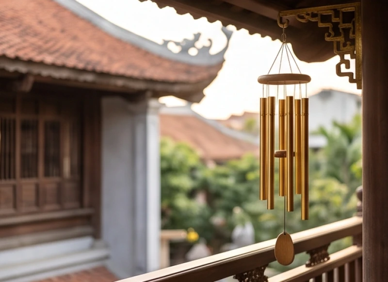 Ngũ hành là gì: Bản chất 5 mệnh và quy tắc hóa giải tương khắc 9 Chiếc chuông gió sáu ống bằng đồng nguyên khối được treo ngay ngắn trước ban công lộng gió