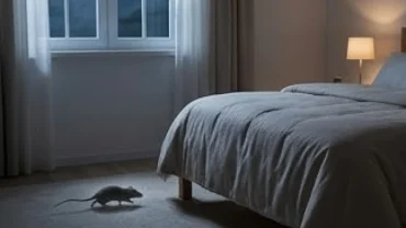 Bóng chuột lướt qua mép giường ngủ trong bóng tối gợi nhắc câu hỏi chuột bò lên giường là điềm gì về mặt phong thủy