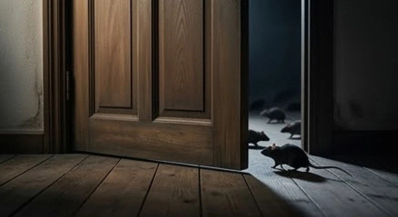 Mơ thấy chuột chạy thành đàn: Điềm báo khung giờ & cách hóa giải 2 Cánh cửa gỗ hé mở với bóng lưng của những chú chuột đang vội vã lẩn khuất vào góc tối trong ngôi nhà