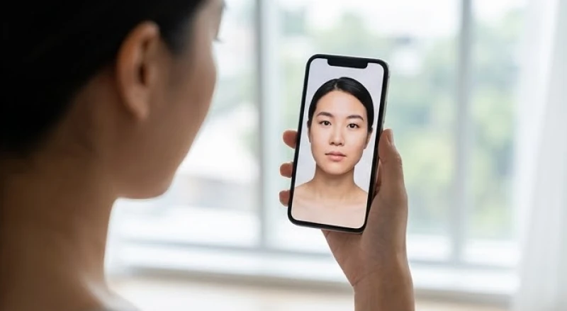 Xem tướng khuôn mặt: Hướng dẫn tự luận giải và cách hóa giải 13 Một người đang dùng điện thoại di động chụp ảnh chân dung chính diện khuôn mặt dưới ánh sáng trắng tự nhiên