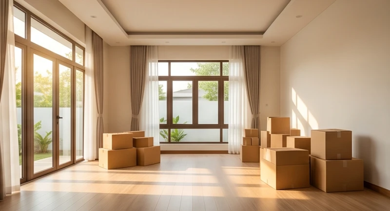 Mơ thấy nhà mới là điềm gì: Giải mã theo giới tính và ngũ hành 4 Những thùng đồ đạc được đóng gói gọn gàng đặt trong phòng khách thoáng đãng của ngôi nhà mới chờ được sắp xếp