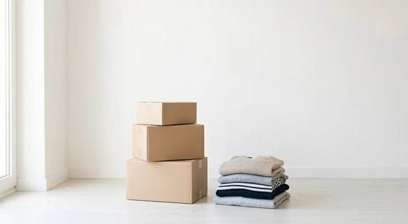 Vài chiếc thùng nhỏ chứa quần áo cá nhân được xếp gọn gàng ở một góc tường đón ánh sáng