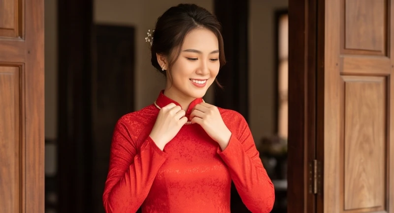 Tuổi Thân nên cưới vào năm nào: Bảng năm đẹp và hóa giải 3 Cô dâu tươi cười rạng rỡ trong chiếc áo dài cưới màu đỏ, thể hiện tầm quan trọng của nữ mạng khi xét hạn Kim Lâu