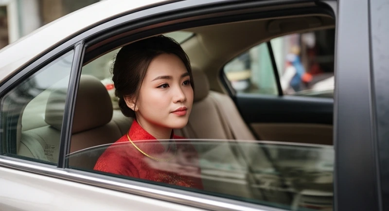 Đám cưới gặp đám ma là điềm gì: Cách nhường đường & hóa giải 3 Cô dâu ngồi điềm tĩnh bên trong xe hoa với cửa kính được hạ xuống một khe nhỏ tạo sự thông thoáng