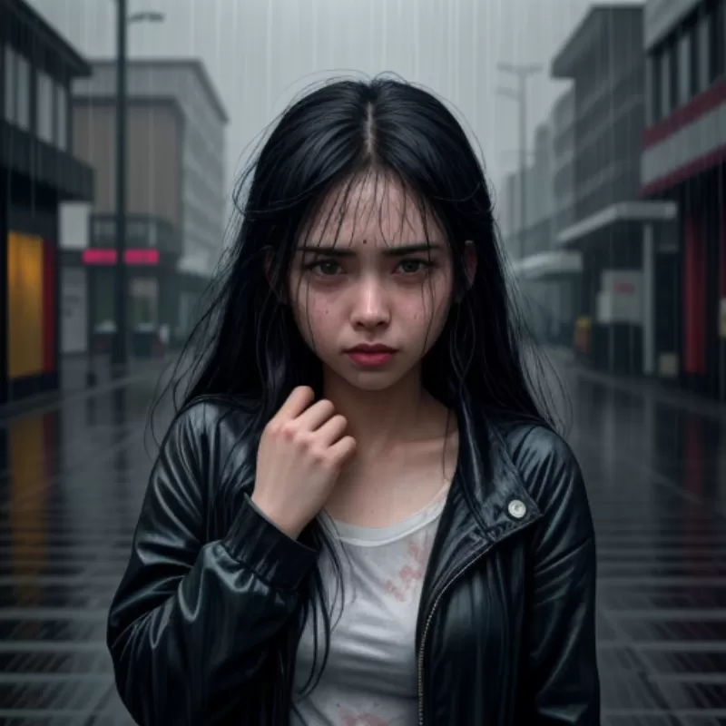 Cô gái buồn trong cơn mưa