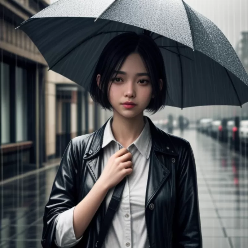 Cô gái cầm ô dưới trời mưa