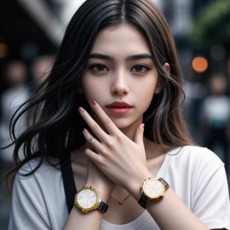 Cô gái đeo đồng hồ vàng