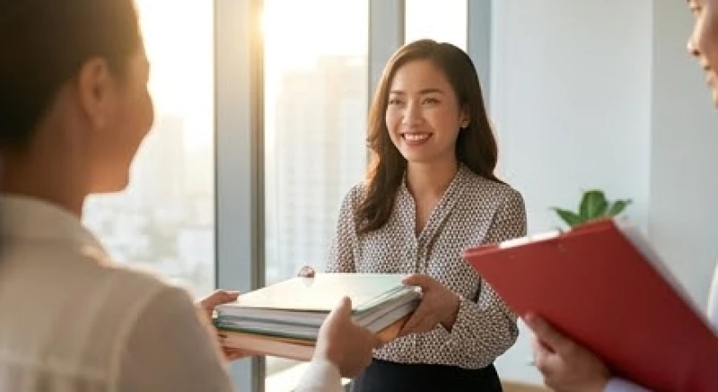 Mơ thấy chuyển chỗ làm: Điềm báo, tâm lý & lời khuyên 1 Nữ nhân viên văn phòng mỉm cười khi nhận được tài liệu dự án mới từ cấp trên