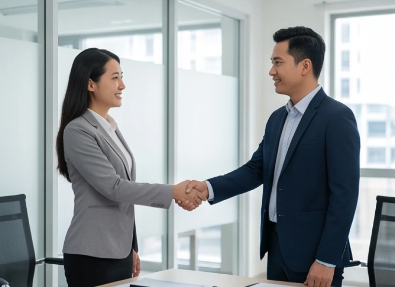 Mơ thấy mình ngoại tình: Giải mã tâm lý & điềm báo tài lộc 8 Hai đối tác doanh nhân đang bắt tay nhau sau khi ký kết thỏa thuận thành công