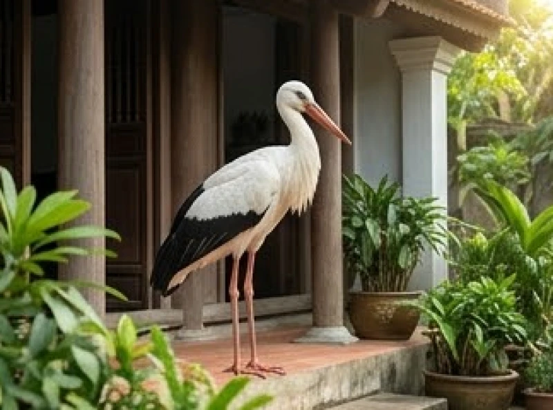 Con cò bay vào nhà là điềm gì: Phân biệt loài & cách hóa giải 1 Một con cò trắng thanh mảnh đang đậu thong dong trên hiên của một ngôi nhà
