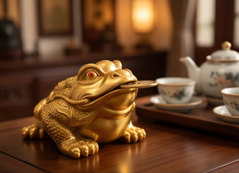 Thiềm Thừ Phong Thủy Tuổi Tỵ: Bảng Tra Ngũ Hành Và Hóa Giải 2 Tượng cóc ba chân ngậm đồng xu đặt hướng mặt vào trung tâm không gian phòng khách