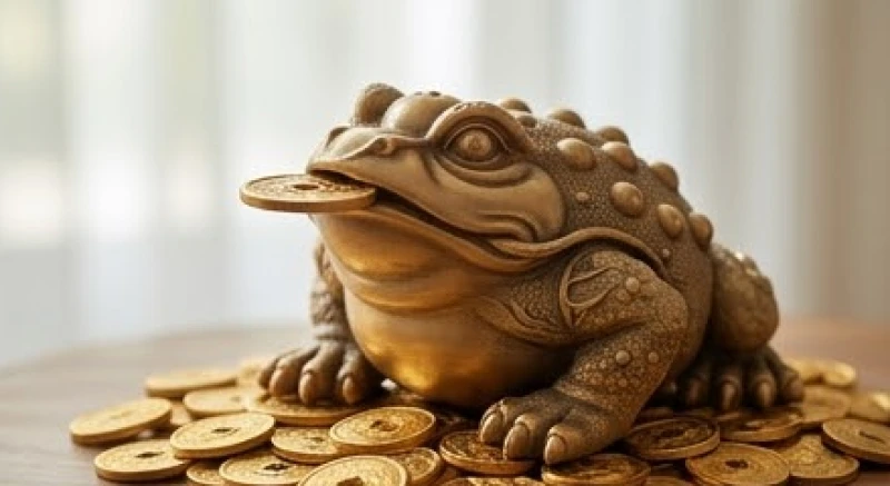 Tượng cóc ba chân ngậm đồng tiền vàng với bảy nốt sần trên lưng mang trường năng lượng chiêu tài mạnh mẽ