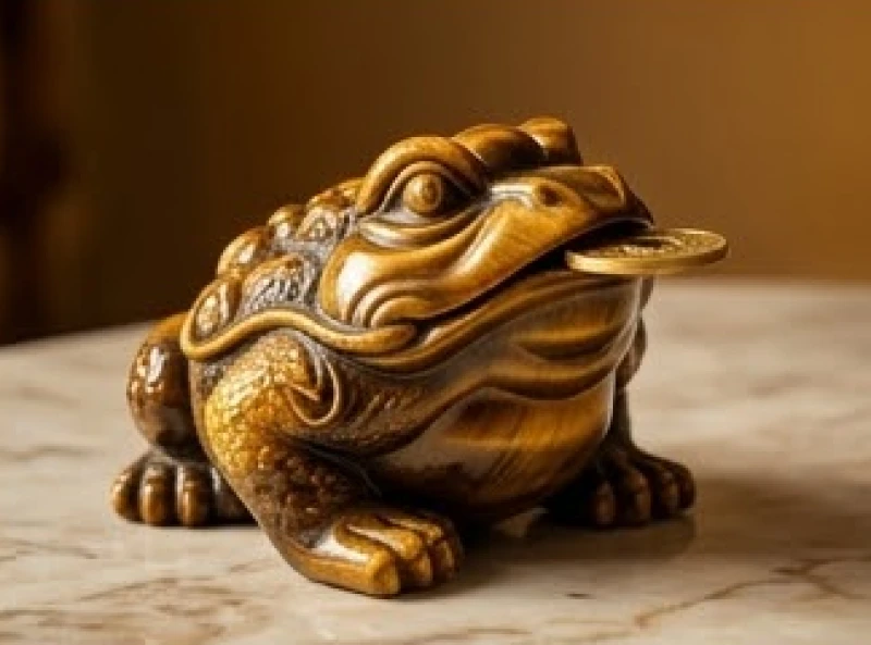 Thiềm thừ được chế tác từ đá mắt hổ vàng nâu phù hợp với người tuổi Bính Thìn mệnh Thổ